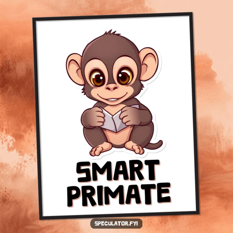 Funny digital art print of a clever monkey analyzing patterns, ideal for instant, intellectual home decor and art enthusiasts.