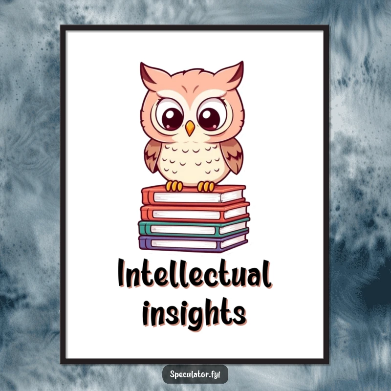 Funny Owl Digital Art Print: a clever owl calculates on books, delivering instant humorous visual appeal.