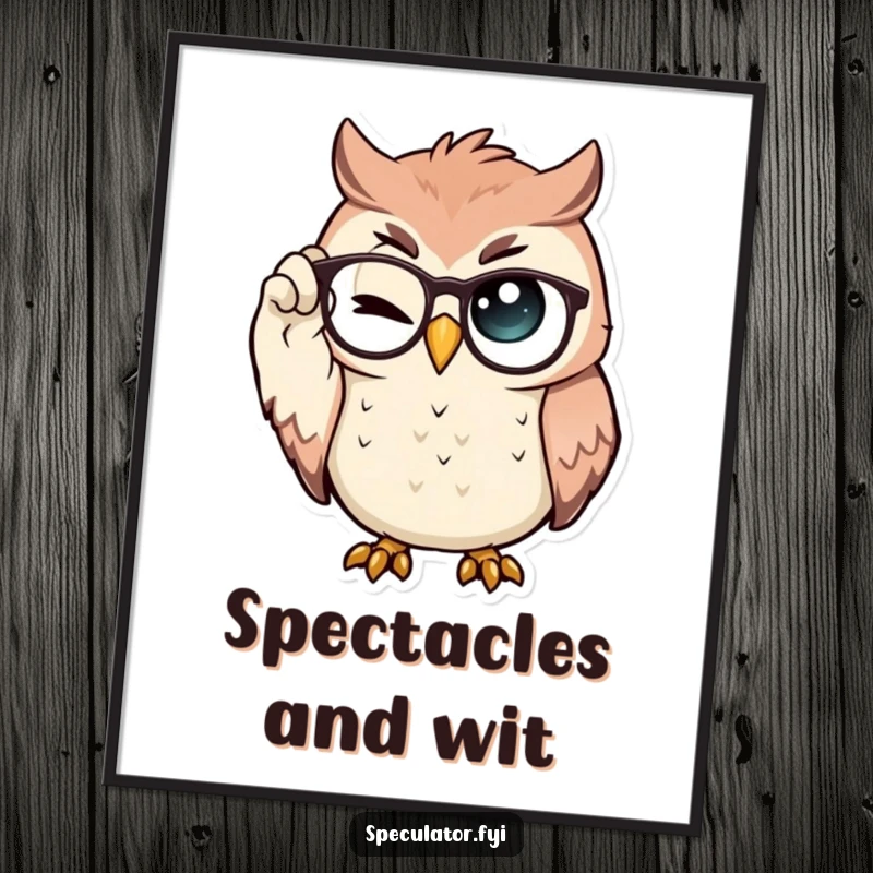Funny Digital Art Print featuring a proud owl adjusting spectacles with a wink, perfect for adding instant intellectual humor and charm.