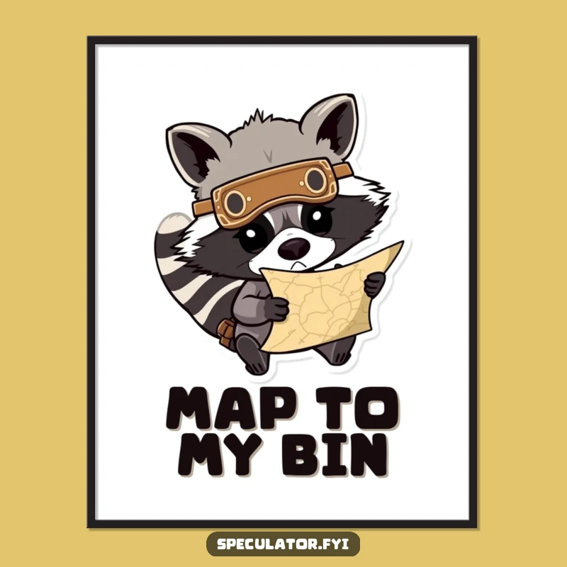 Funny Raccoon Treasure Map Digital Art: Determined Bandit Print, Perfect Funny Gift