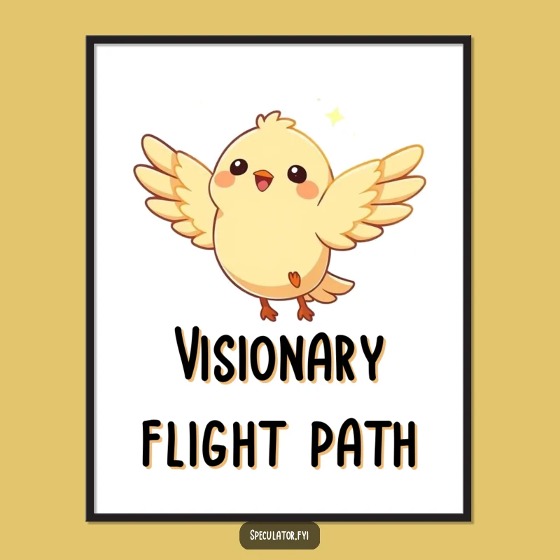 Funny Soaring Bird Digital Art: Uplifting Happy Character for Your Walls