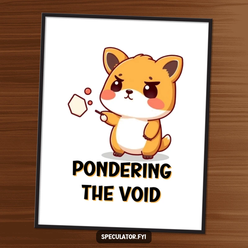 Funny Kawaii Animal Digital Art: A Kawaii animal with a furrowed brow points at an abstract shape, capturing humorous bewilderment.