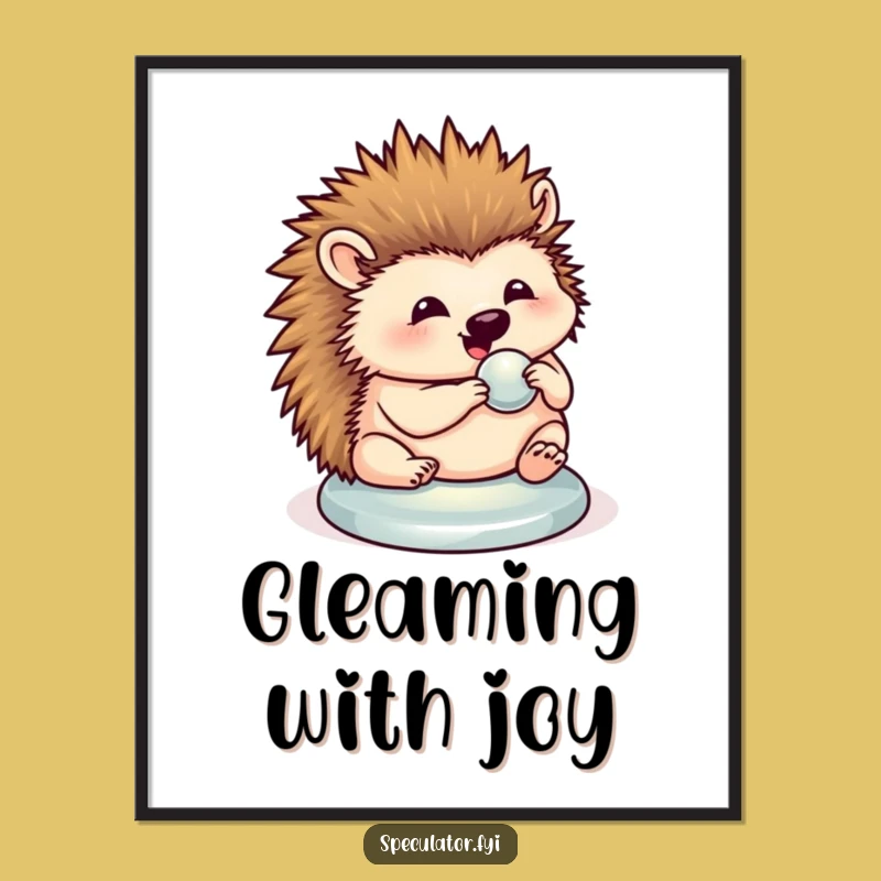 Funny Hedgehog Button Polishing Print - Adorable Digital Art Gift!