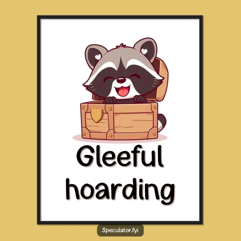 Funny Kawaii Raccoon Digital Art: Glee-Filled Treasure Print for Walls