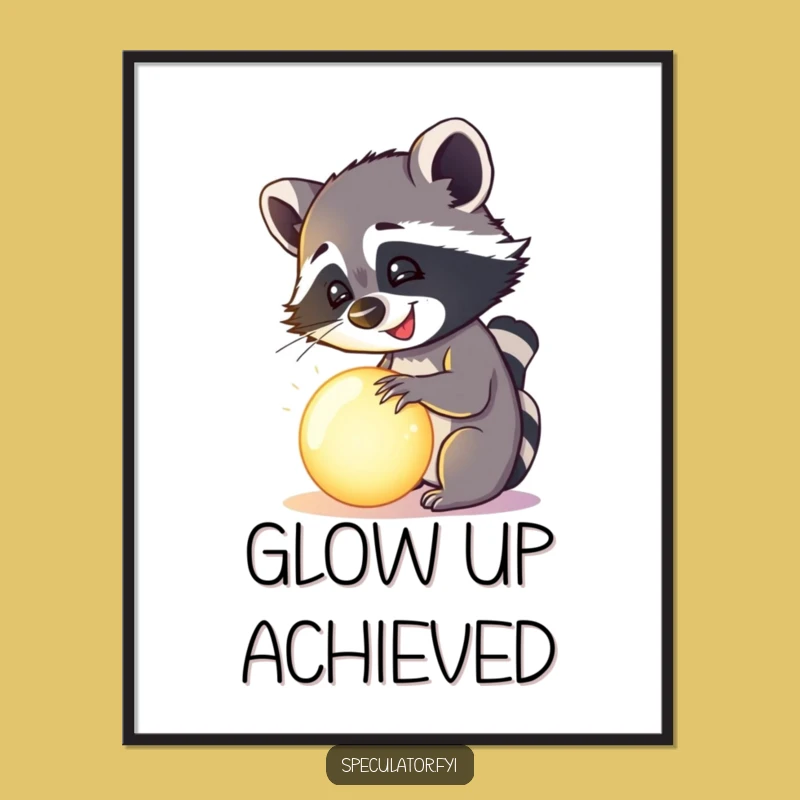 Funny Happy Raccoon Orb Digital Art - Instant Mysterious Decor!