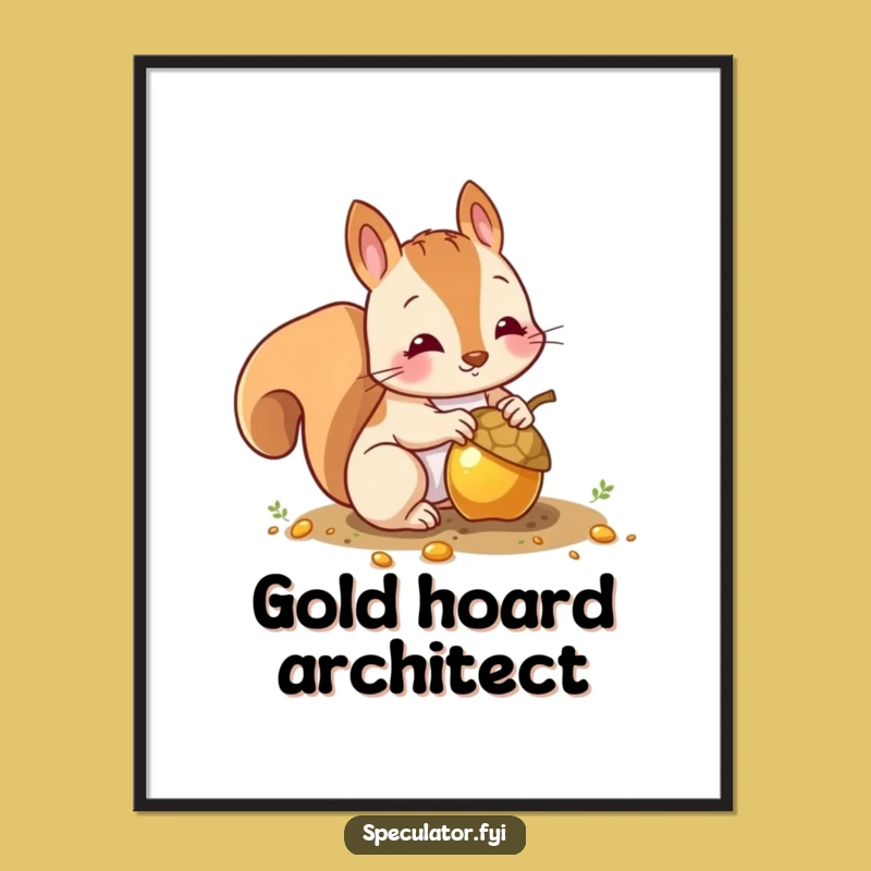 Funny Squirrel Gold Acorn Digital Art: Instant Whimsy for Your Space!
