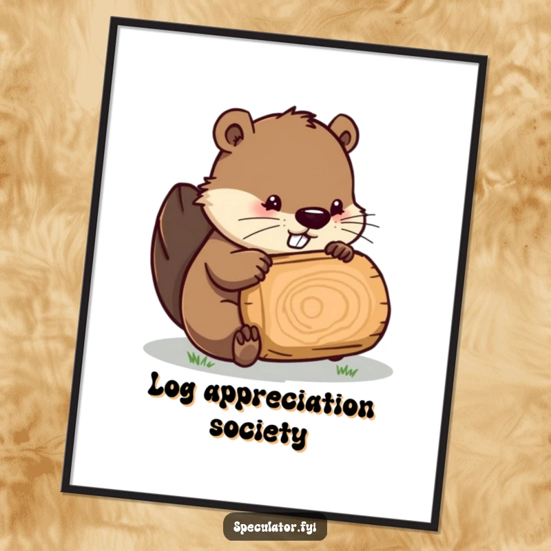 Funny Beaver digital art, a beaver character inspecting a log, high-resolution humorous artwork for instant download.