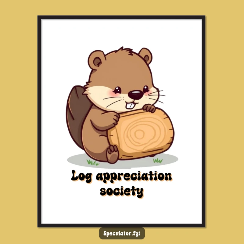 Funny Beaver Inspecting Log Digital Art: Humorous Decor for Clever Spaces Gift