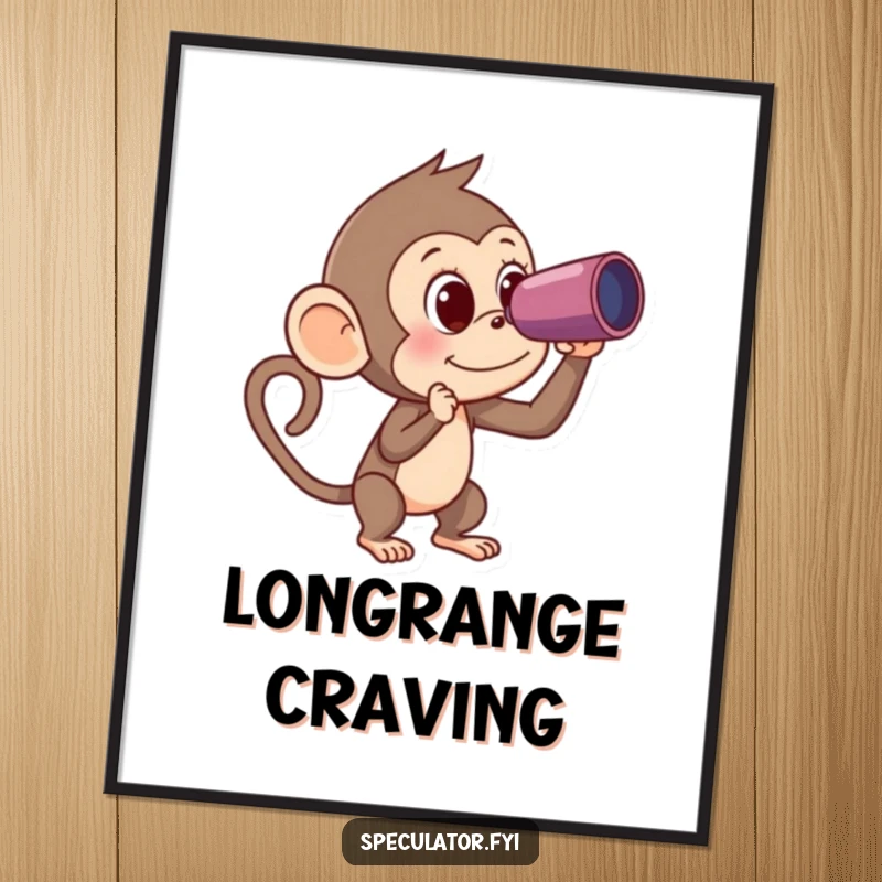Funny Monkey Digital Art Print: a curious monkey with a spyglass intently seeks a banana, delivering instant humorous visual appeal.