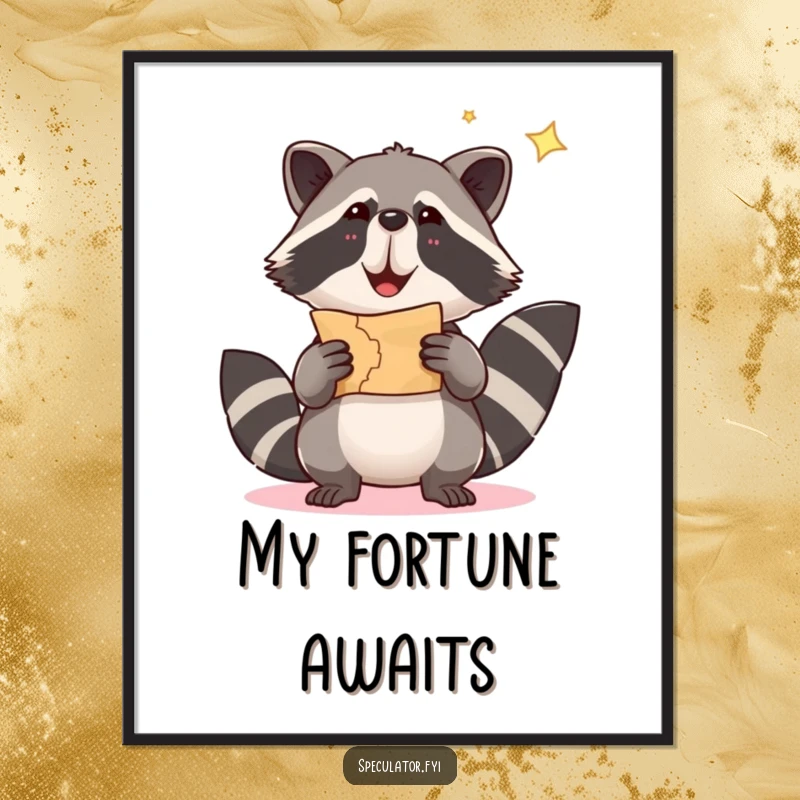 Funny raccoon digital art print of a raccoon holding a treasure map, celebrating humor and adventure.