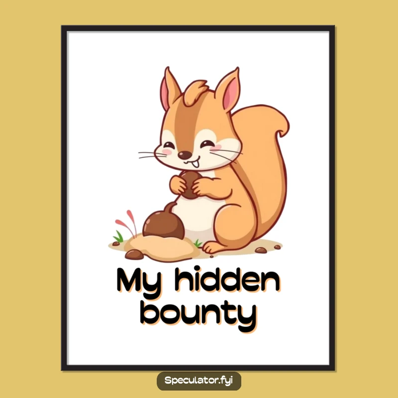 Funny Kawaii Squirrel Burying Nut Digital Art - Instant Funny Gift!