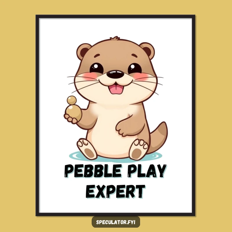 Funny Otter Pebble Toss Digital Art: Lively Character Print, Perfect Funny Gift
