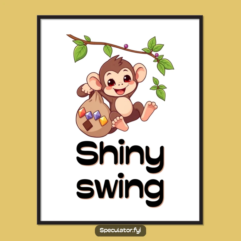 Funny Monkey Swinging Gems Digital Art - Playful Decor, Instant Humorous Gift