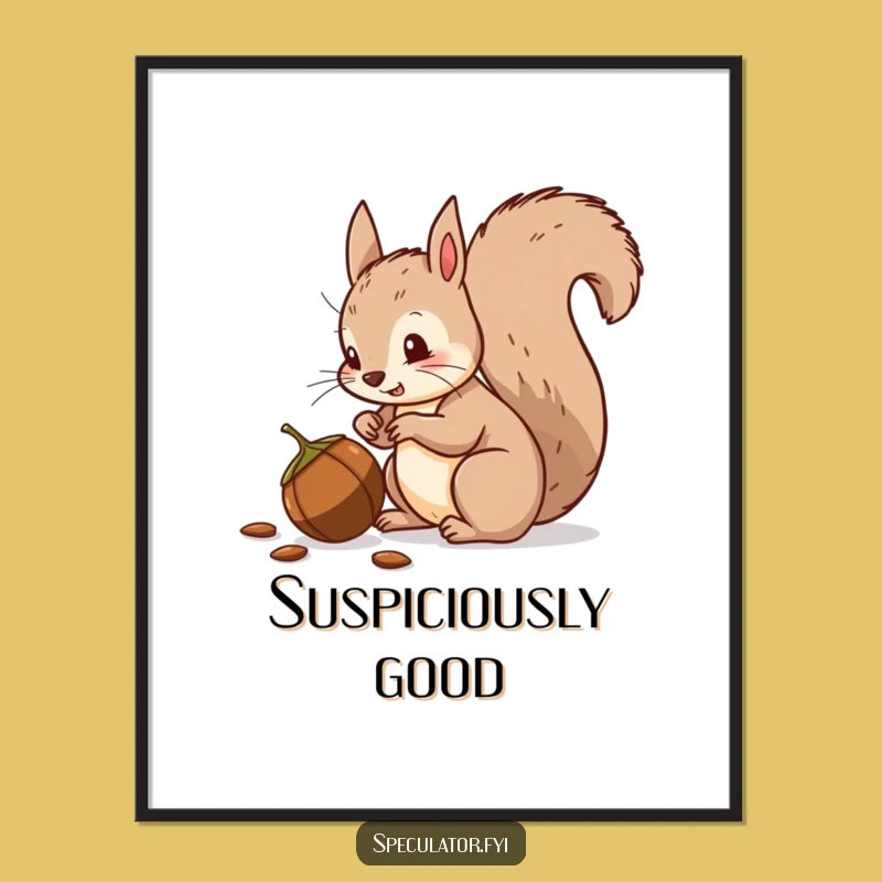 Funny Squirrel Digital Print: Suspicious Nut Watcher, Instant Humorous Decor