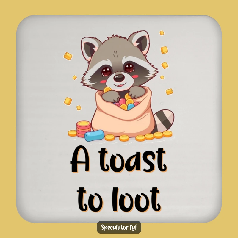 Funny Raccoon Riches Drink Coasters: Protect Surfaces With a Wink!