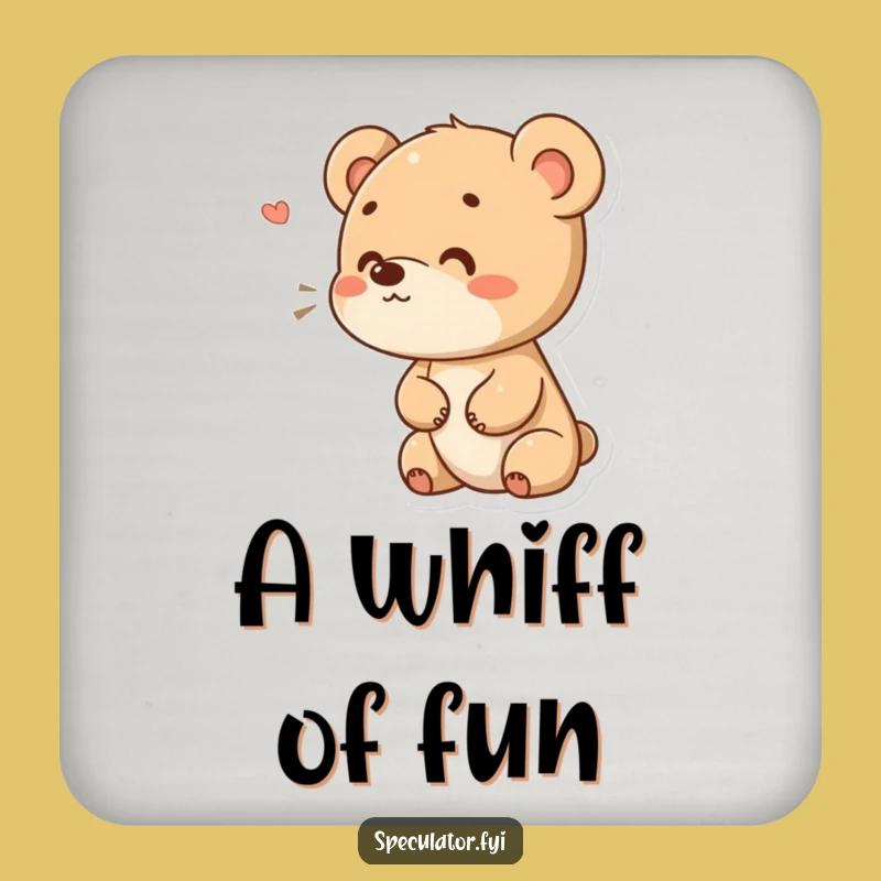 Funny Bear Cub Sniffing Coaster: Curious Protector, Perfect Funny Gift