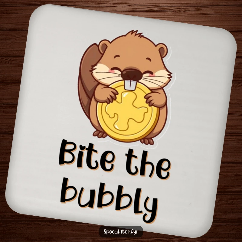 Funny coaster set featuring a determined beaver gnawing a golden coin, offering surface protection with a humorous and ambitious theme.
