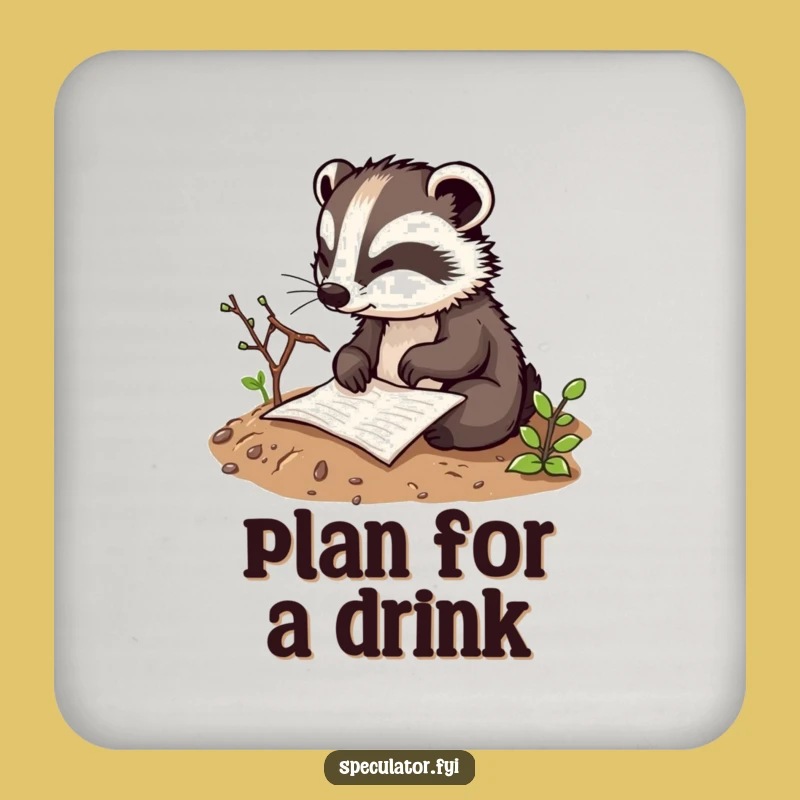 Funny Badger Plan Coaster - Protect Drinks with Strategic Charm