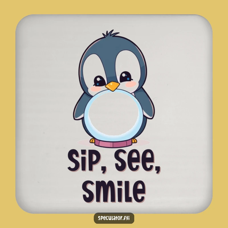 Funny Curious Penguin Crystal Ball Coaster - Protect & Predict!