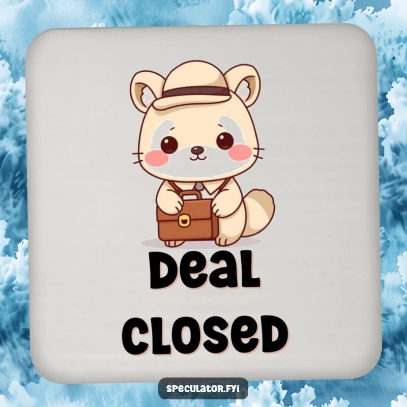 Funny Kawaii Animal Coaster: A Kawaii animal in a bowler hat holds a briefcase, showcasing funny, business-like charm.