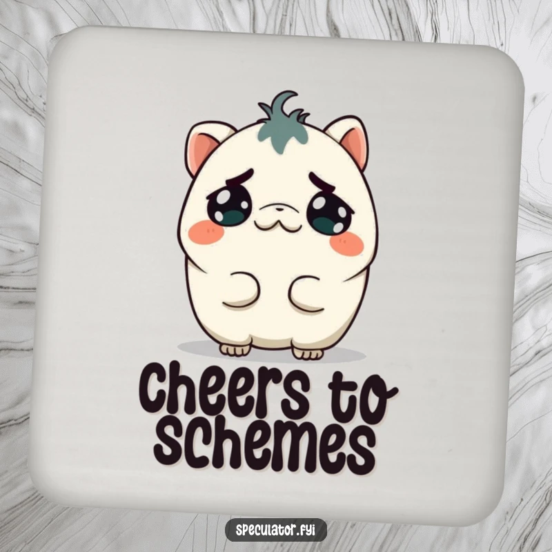 Funny Kawaii Creature Coaster: A Kawaii creature tilts its head with a mischievous grin, a humorous addition to any drink.