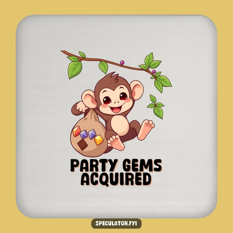Funny Monkey Swinging Gems Drink Coaster - Protect Surfaces Playful Aid, Cute Humorous Gift