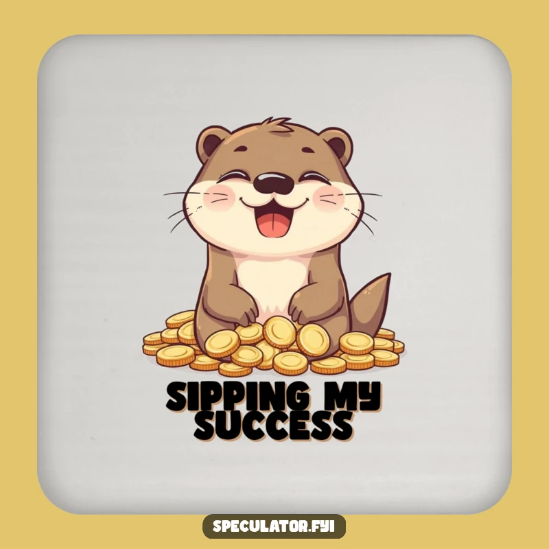 Funny Otter Fortune Coaster - Delighted Coin Lover, Barware Humor Gift