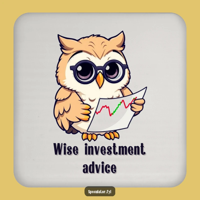 Funny Owl Investor Coaster Set: Protect Surfaces with Stock Chart Humor, Unique Funny Gift