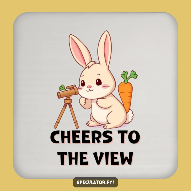 Funny Rabbit Telescope Carrot Drink Coaster - Protect Surfaces Explorer Aid, Cute Humorous Gift