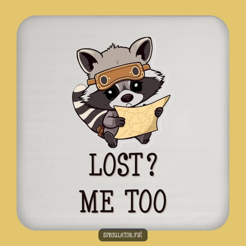 Funny Raccoon Treasure Map Coaster: Determined Protector, Perfect Funny Gift