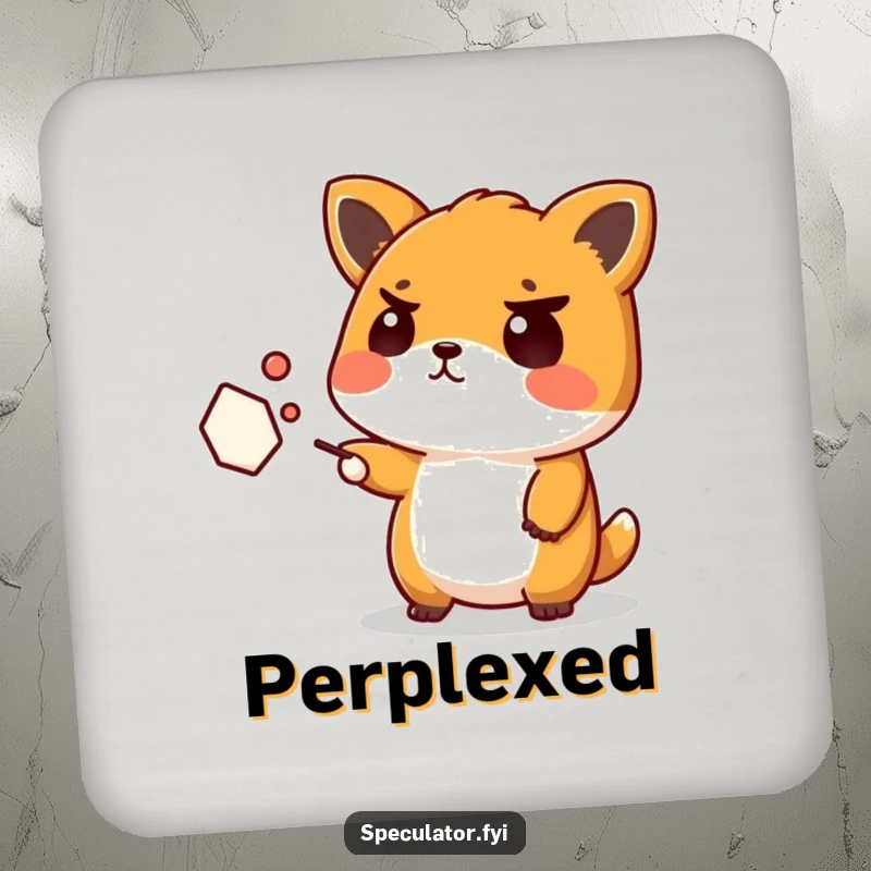 Funny Kawaii Animal Coaster: A Kawaii animal with a furrowed brow points at an abstract shape, a humorous addition to any drink.