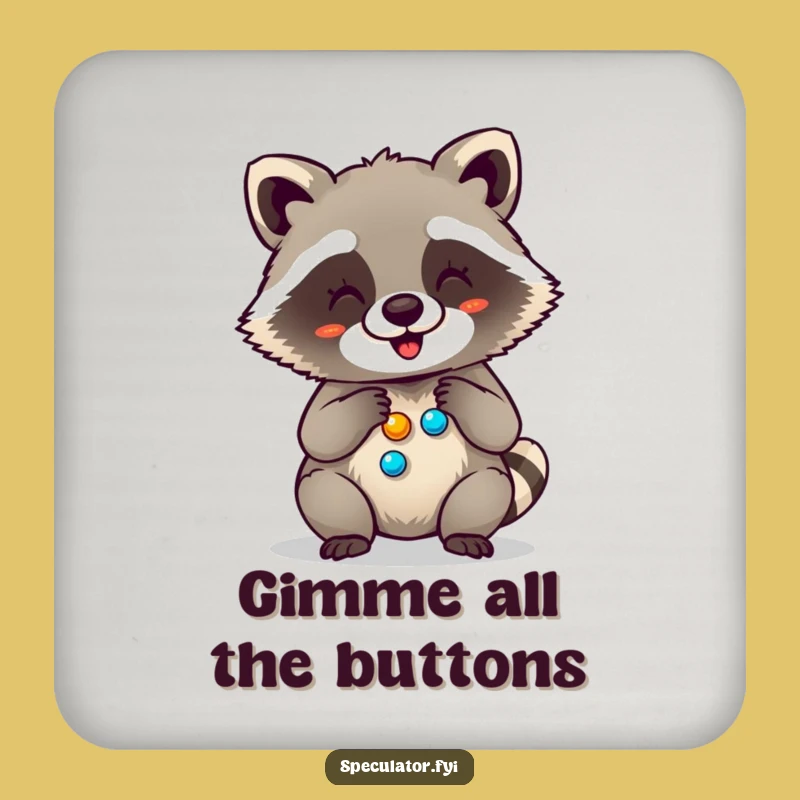 Funny Giggling Raccoon Button Drink Coaster - Protect Surfaces Hilariously