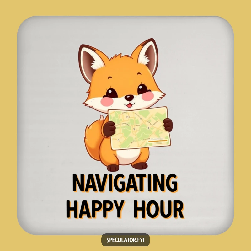 Funny Fox Cub Map Coaster: Protect Surfaces with Charming Adventure and Humor