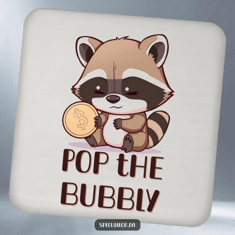 Funny Raccoon Coaster: a shrewd raccoon examines a coin with a sly grin, offering a humorous and functional surface protector.