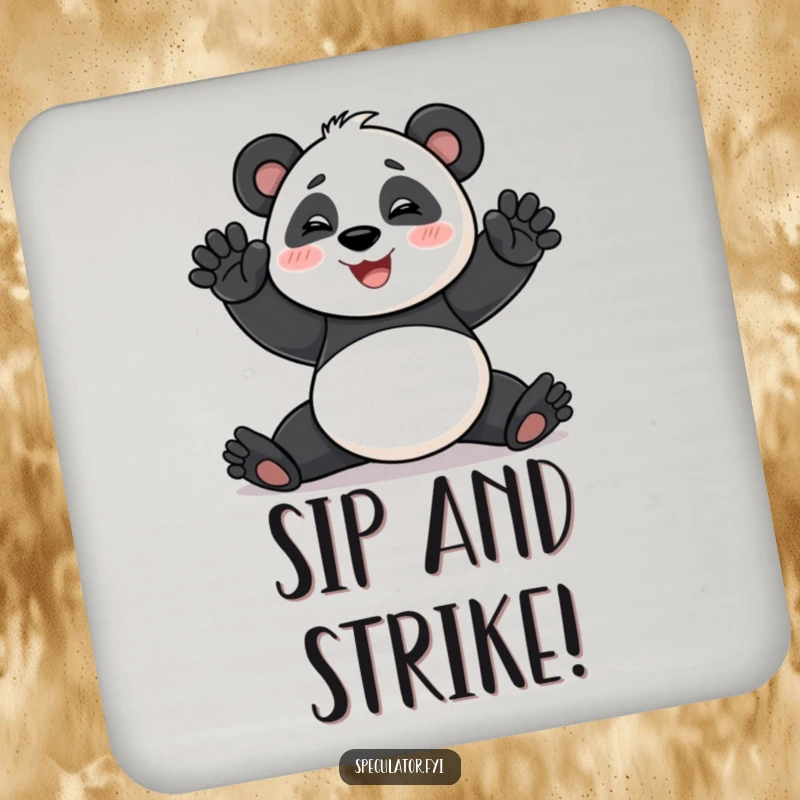 Funny Coaster set with a smiling panda performing a dramatic pose, offering surface protection with theatrical and playful charm.