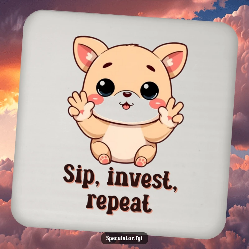 Funny Kawaii animal coasters with buy low sell high paws gesture, stylish drink protection and a funny gift.