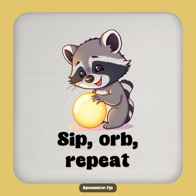 Funny Happy Raccoon Orb Coaster - Protect & Intrigue!