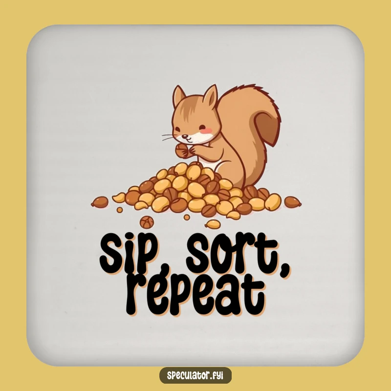 Funny Squirrel Sorting Nuts Drink Coaster - Protect Surfaces Organizer Aid, Cute Humorous Gift