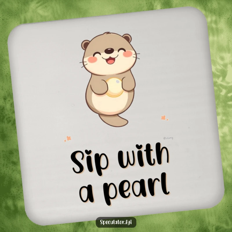 Funny otter drink coasters with a happy character floating with a pearl, providing humor and elegance.