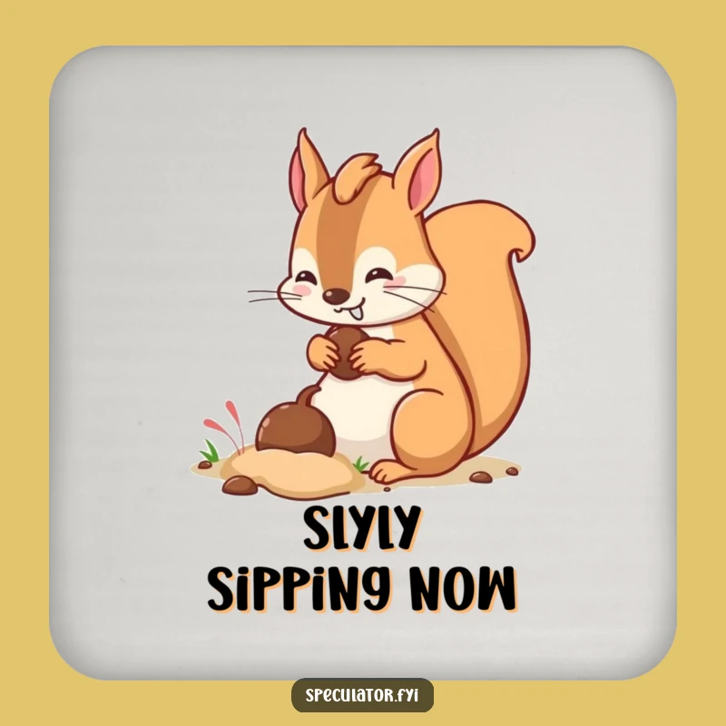 Funny Kawaii Squirrel Burying Nut Coaster - Protect Funny Gifts!