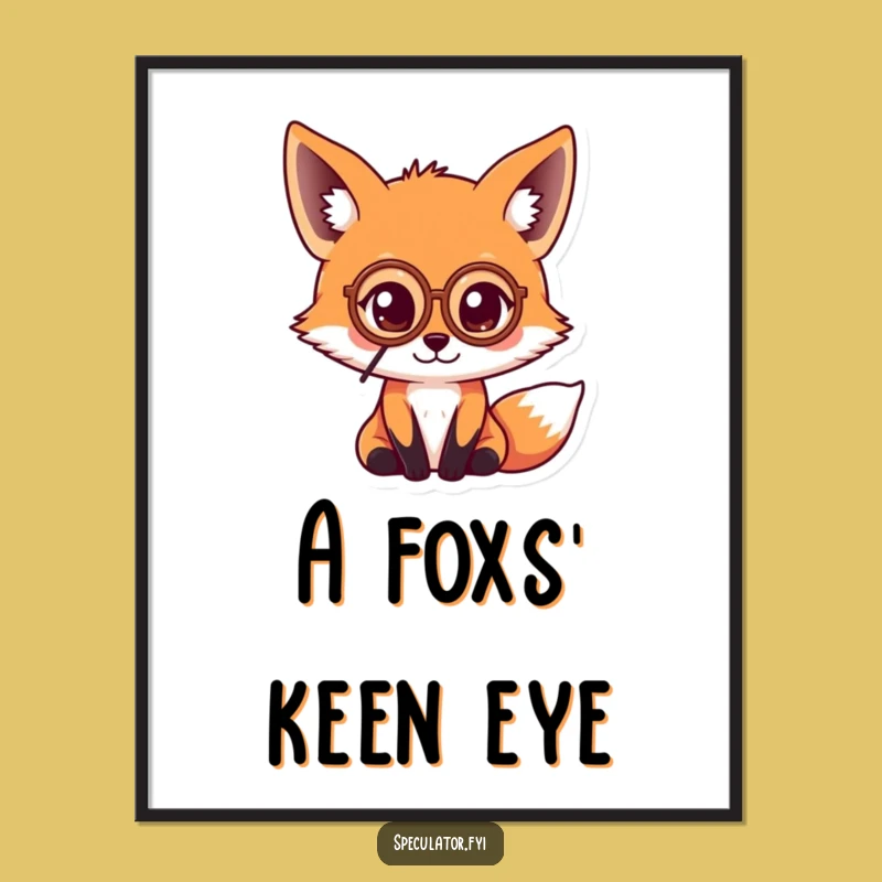 Funny Kawaii Fox Monocle Poster - Elegant & Humorous Wall Art