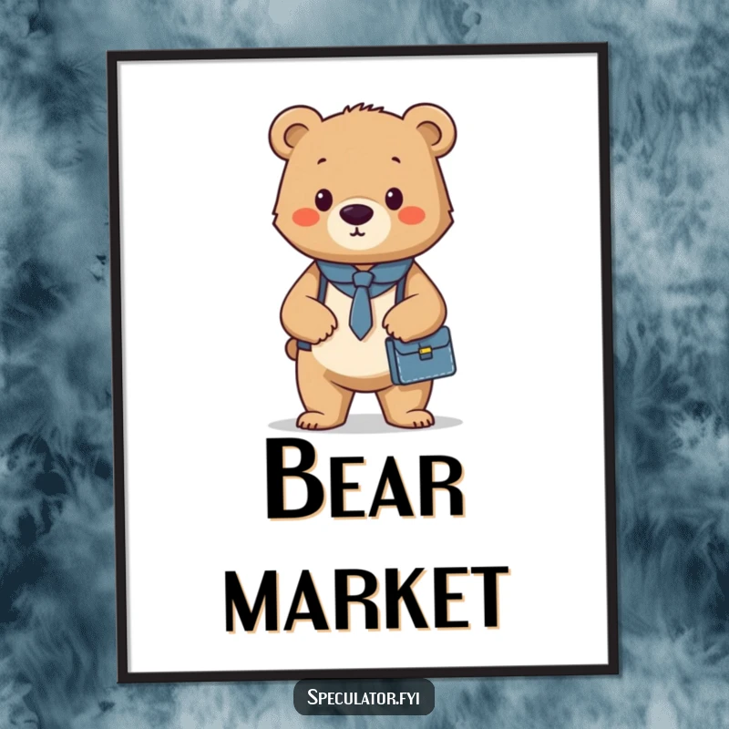 Funny wall art poster of a confident bear cub standing tall with a small briefcase, symbolizing ambition and professional readiness.