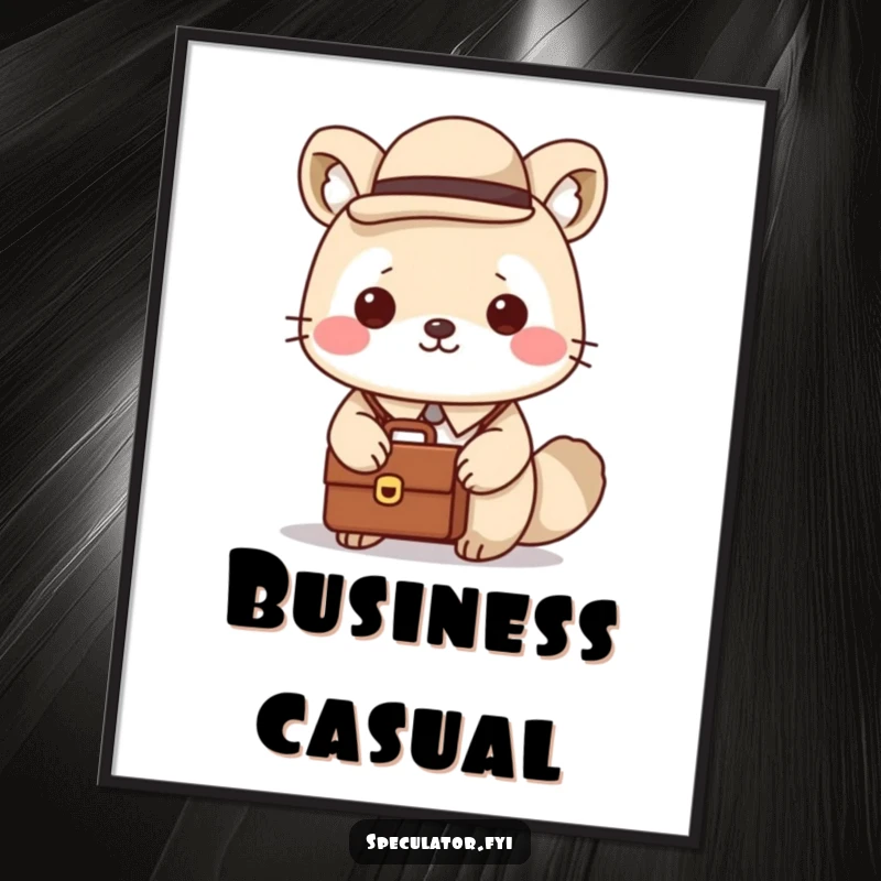 Funny Kawaii Animal Poster: A Kawaii animal dressed in a bowler hat carries a briefcase, looking dapper and funny.