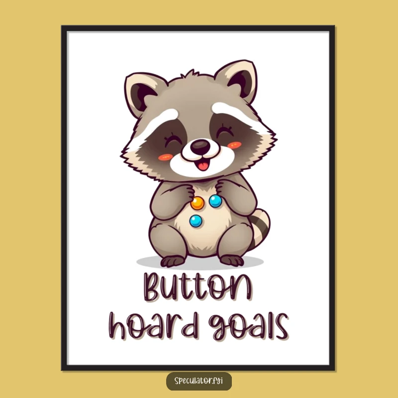 Funny Giggling Raccoon Button Counting Wall Art - Hilarious Animal Decor