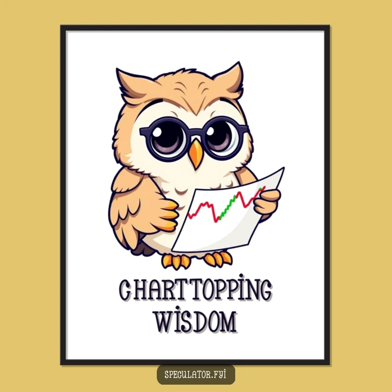 Funny Owl Stock Chart Poster: Amusing Wall Art of Curious Investor Bird, Perfect Funny Gift