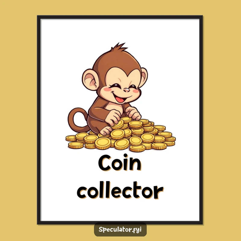 Funny Monkey Counting Coins Poster - Whimsical Primate Art Print Gift