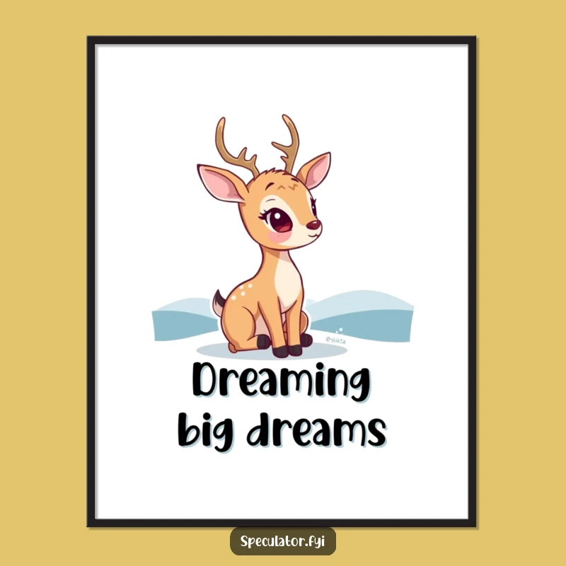 Funny Kawaii Deer Poster: Thoughtful Horizon Art for Tranquil Decor