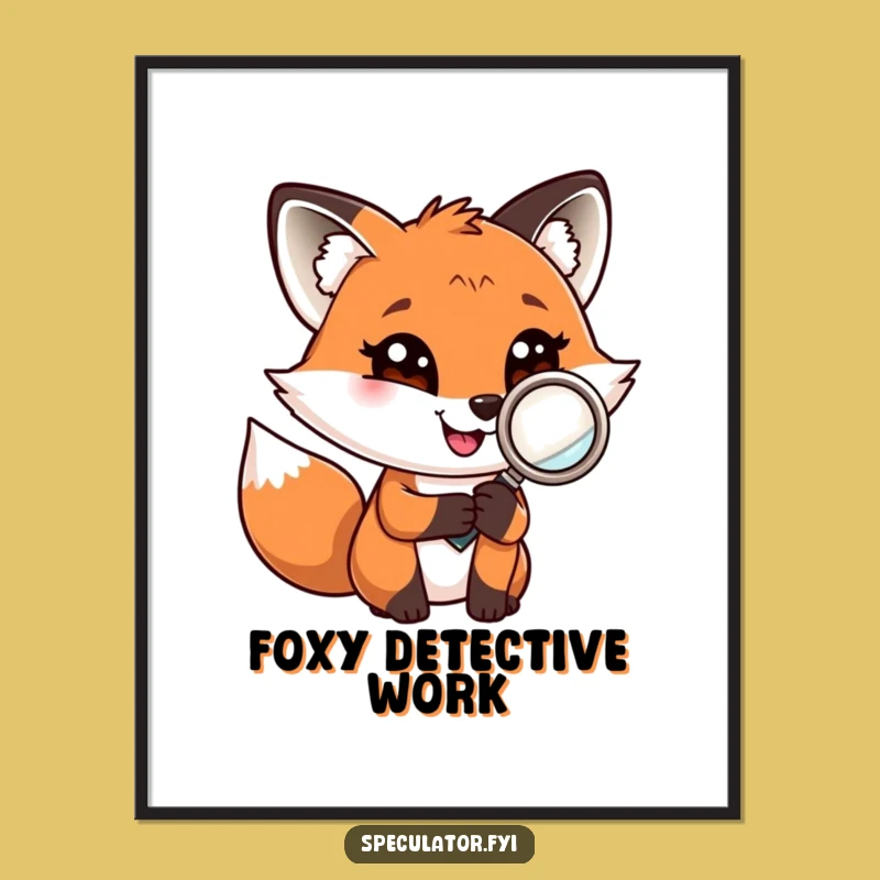 Funny Fox Investigator Poster: Whimsical Wall Art of Playful Fox with Magnifying Glass, Funny Gift