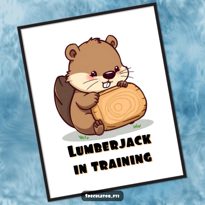 Funny Beaver poster, a beaver intently inspecting a log, adding a humorous touch to wall decor.