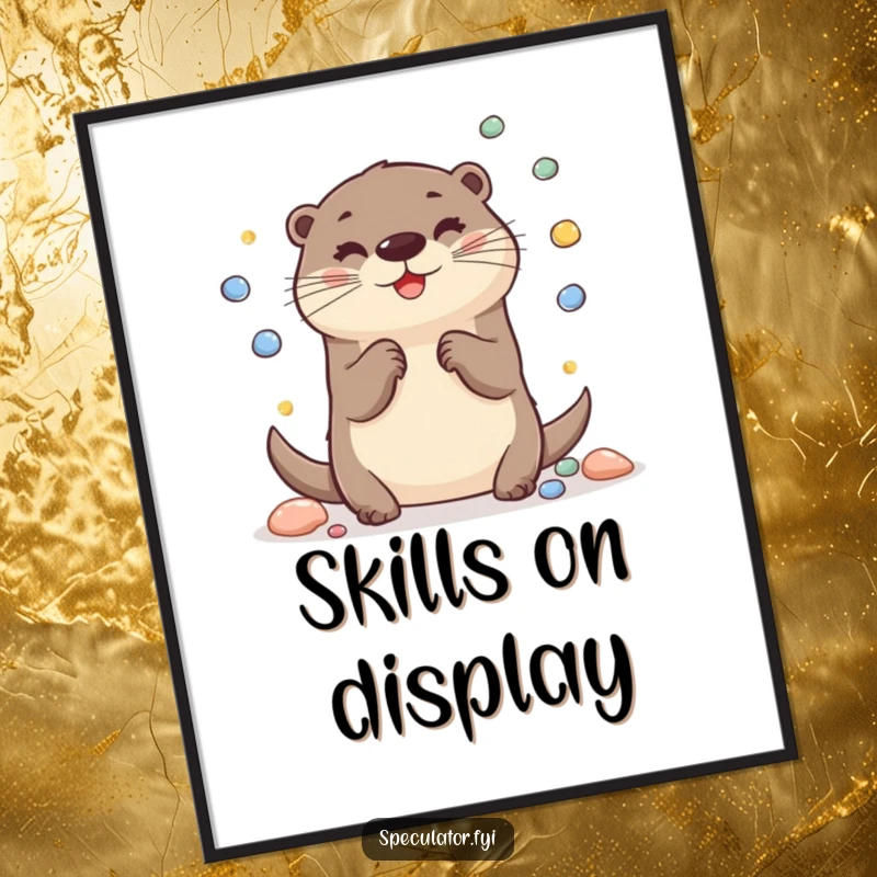 Funny Otter Poster: A cheerful otter joyfully juggles shiny pebbles, creating whimsical and humorous wall art.